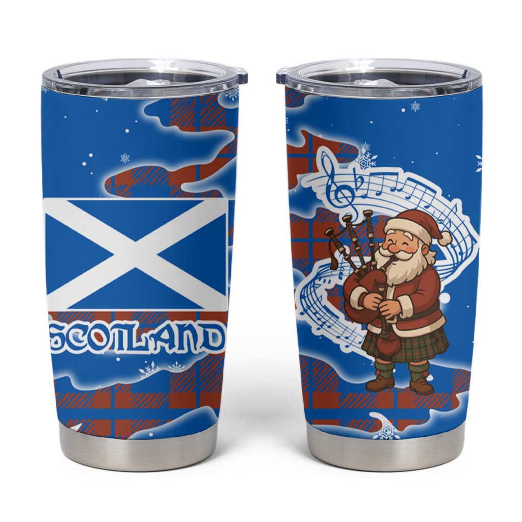 Scotland Christmas Tumbler Cup with Santa Playing Bagpipes and Blue Red Tartan Music Notes - Wonder Print Shop