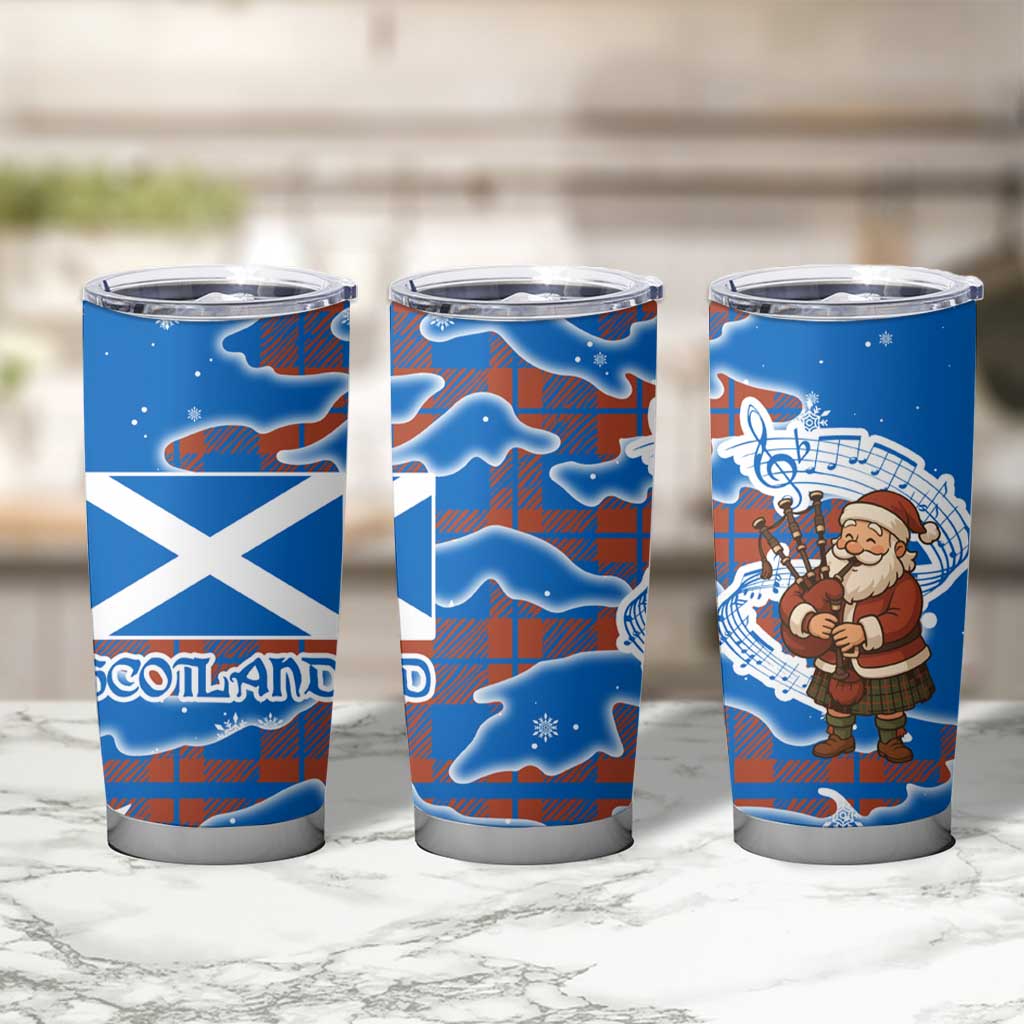 Scotland Christmas Tumbler Cup with Santa Playing Bagpipes and Blue Red Tartan Music Notes - Wonder Print Shop