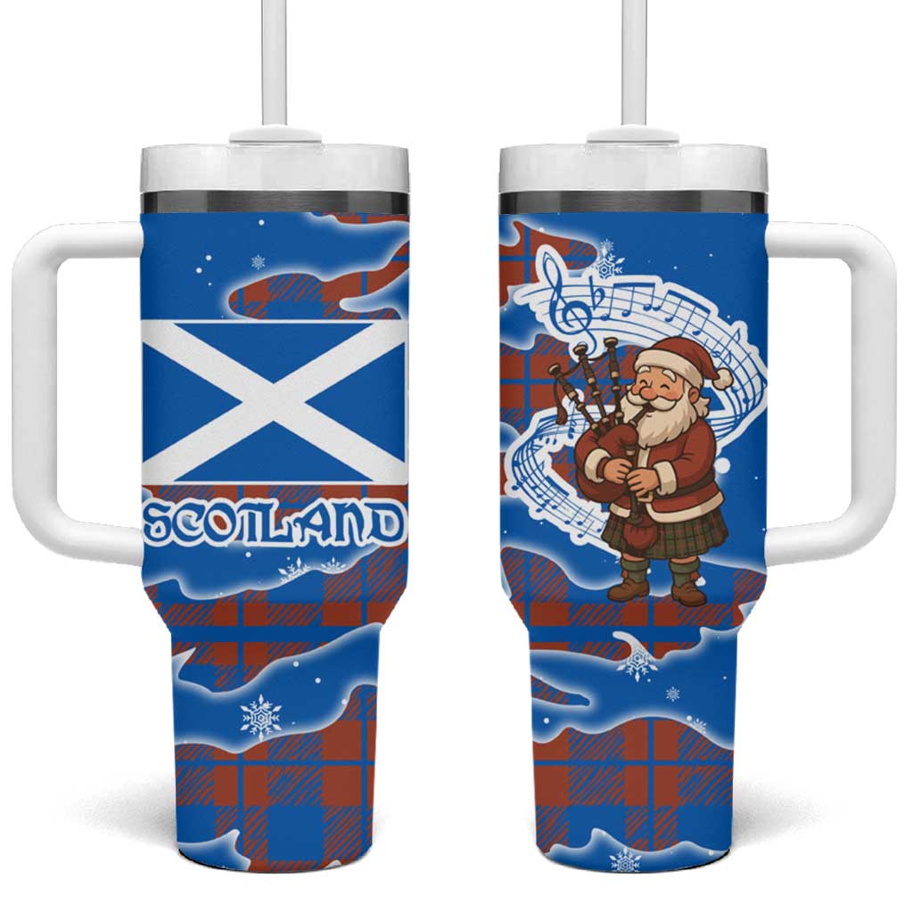 Scotland Christmas Tumbler With Handle with Santa Playing Bagpipes and Blue Red Tartan Music Notes - Wonder Print Shop