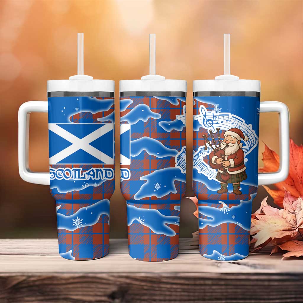 Scotland Christmas Tumbler With Handle with Santa Playing Bagpipes and Blue Red Tartan Music Notes - Wonder Print Shop