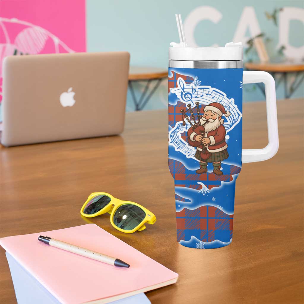 Scotland Christmas Tumbler With Handle with Santa Playing Bagpipes and Blue Red Tartan Music Notes - Wonder Print Shop