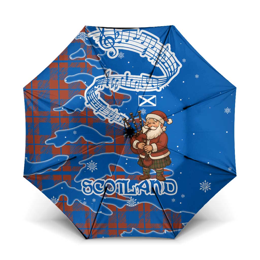 Scotland Christmas Umbrella with Santa Playing Bagpipes and Blue Red Tartan Music Notes - Wonder Print Shop