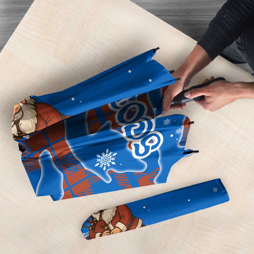 Scotland Christmas Umbrella with Santa Playing Bagpipes and Blue Red Tartan Music Notes - Wonder Print Shop