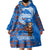 Scotland Christmas Wearable Blanket Hoodie with Santa Playing Bagpipes and Blue Red Tartan Music Notes - Wonder Print Shop