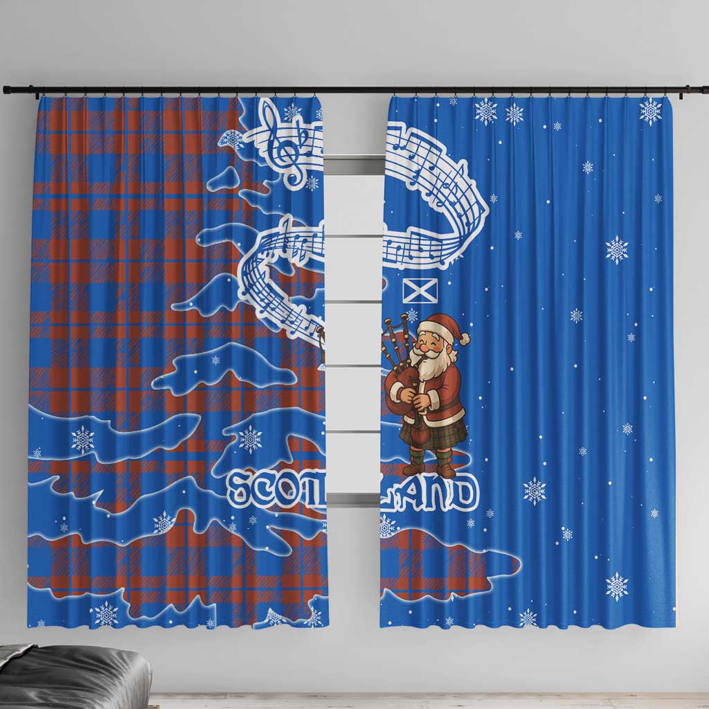 Scotland Christmas Window Curtain with Santa Playing Bagpipes and Blue Red Tartan Music Notes - Wonder Print Shop