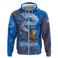 Scotland Christmas Zip Hoodie with Santa Playing Bagpipes and Blue Red Tartan Music Notes - Wonder Print Shop
