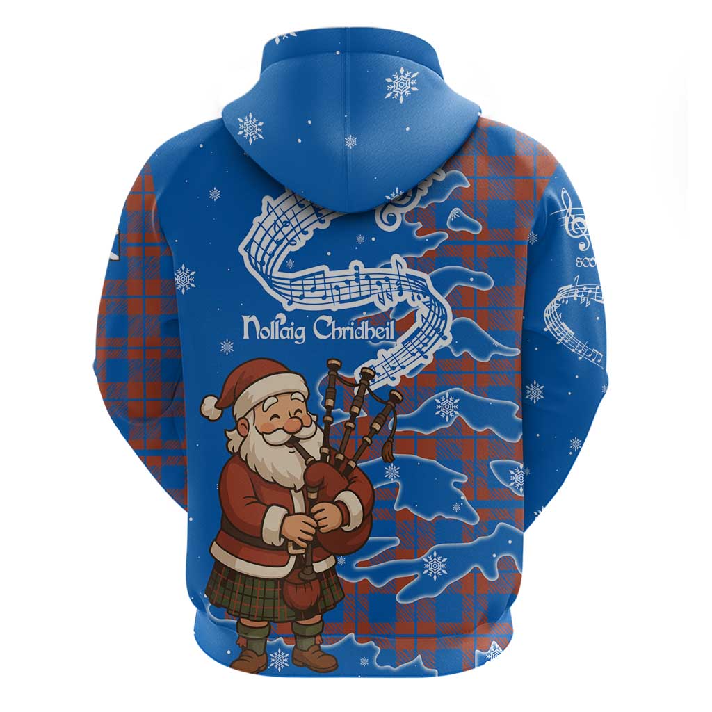 Scotland Christmas Zip Hoodie with Santa Playing Bagpipes and Blue Red Tartan Music Notes - Wonder Print Shop