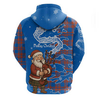 Scotland Christmas Zip Hoodie with Santa Playing Bagpipes and Blue Red Tartan Music Notes - Wonder Print Shop