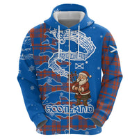 Scotland Christmas Zip Hoodie with Santa Playing Bagpipes and Blue Red Tartan Music Notes - Wonder Print Shop