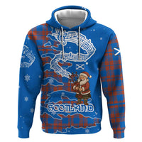 Scotland Christmas Zip Hoodie with Santa Playing Bagpipes and Blue Red Tartan Music Notes - Wonder Print Shop