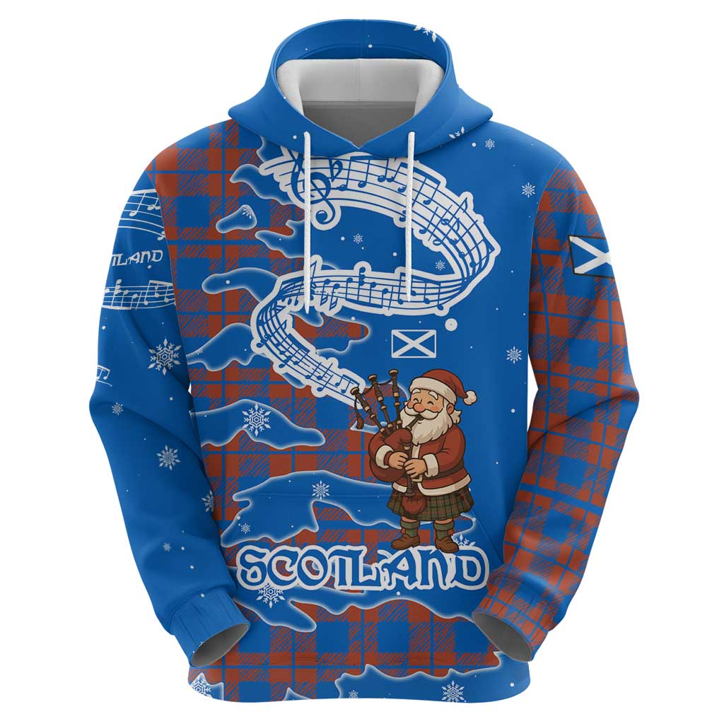Scotland Christmas Zip Hoodie with Santa Playing Bagpipes and Blue Red Tartan Music Notes - Wonder Print Shop