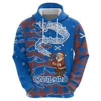 Scotland Christmas Zip Hoodie with Santa Playing Bagpipes and Blue Red Tartan Music Notes - Wonder Print Shop