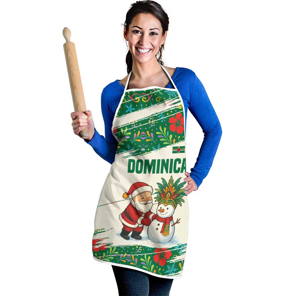 Dominica Christmas Apron with Santa Snowman and Tropical Carnival Headpiece - Wonder Print Shop