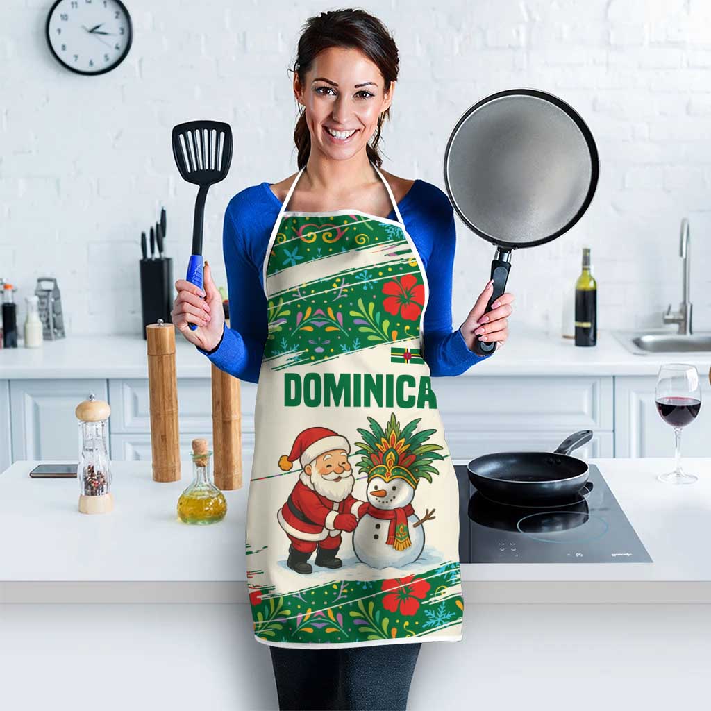 Dominica Christmas Apron with Santa Snowman and Tropical Carnival Headpiece - Wonder Print Shop