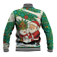 Dominica Christmas Baseball Jacket with Santa Snowman and Tropical Carnival Headpiece - Wonder Print Shop