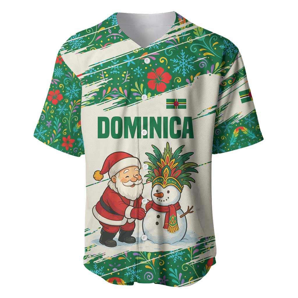Dominica Christmas Baseball Jersey with Santa Snowman and Tropical Carnival Headpiece - Wonder Print Shop