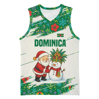 Dominica Christmas Basketball Jersey with Santa Snowman and Tropical Carnival Headpiece - Wonder Print Shop