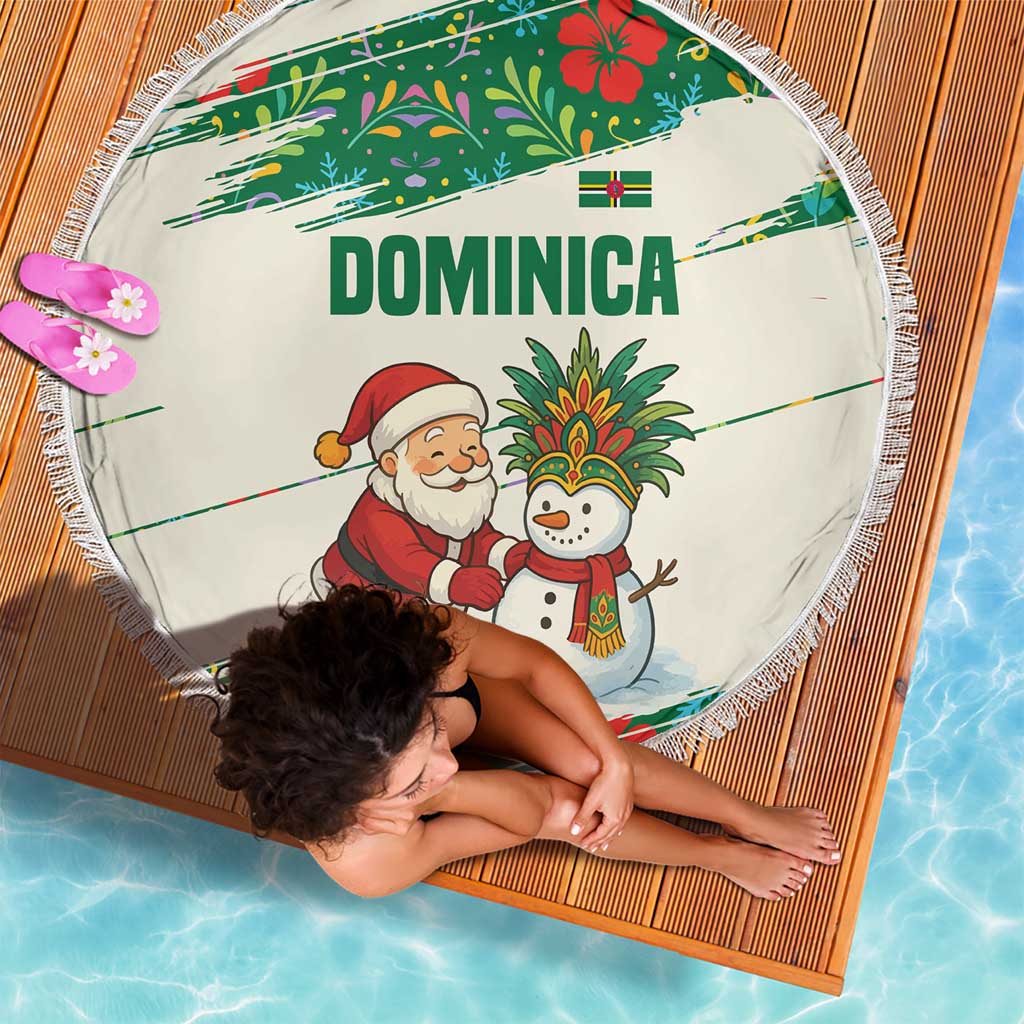 Dominica Christmas Beach Blanket with Santa Snowman and Tropical Carnival Headpiece - Wonder Print Shop