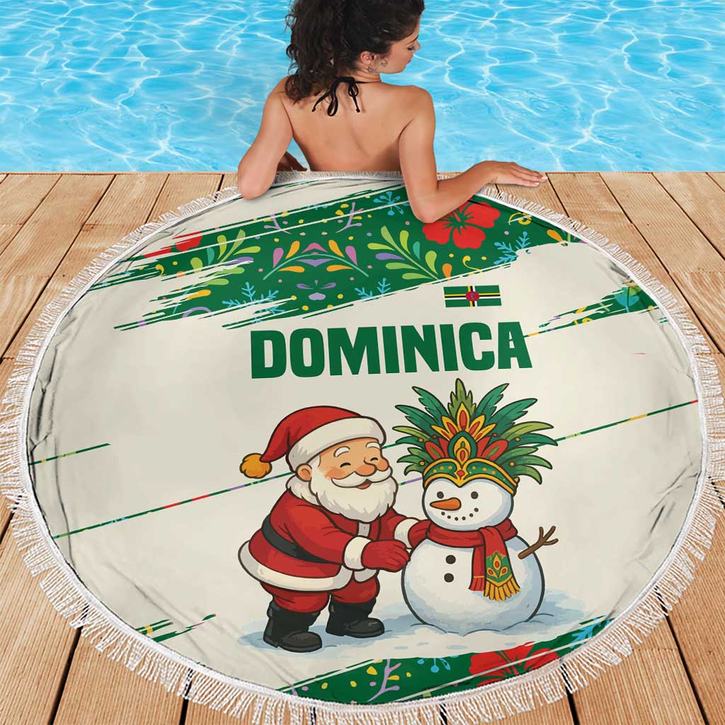Dominica Christmas Beach Blanket with Santa Snowman and Tropical Carnival Headpiece - Wonder Print Shop