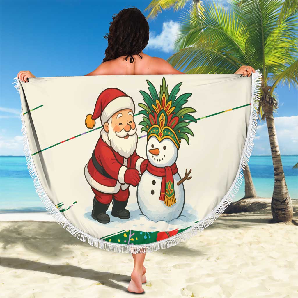 Dominica Christmas Beach Blanket with Santa Snowman and Tropical Carnival Headpiece - Wonder Print Shop