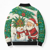 Dominica Christmas Bomber Puffer Jacket with Santa Snowman and Tropical Carnival Headpiece - Wonder Print Shop
