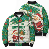 Dominica Christmas Bomber Puffer Jacket with Santa Snowman and Tropical Carnival Headpiece - Wonder Print Shop