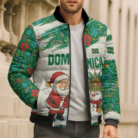 Dominica Christmas Bomber Puffer Jacket with Santa Snowman and Tropical Carnival Headpiece - Wonder Print Shop