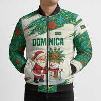 Dominica Christmas Bomber Puffer Jacket with Santa Snowman and Tropical Carnival Headpiece - Wonder Print Shop