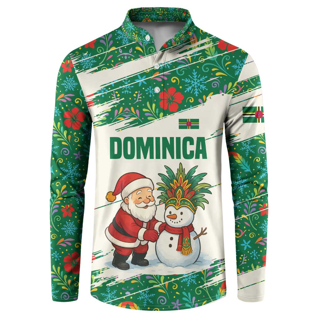 Dominica Christmas Button Sweatshirt with Santa Snowman and Tropical Carnival Headpiece - Wonder Print Shop