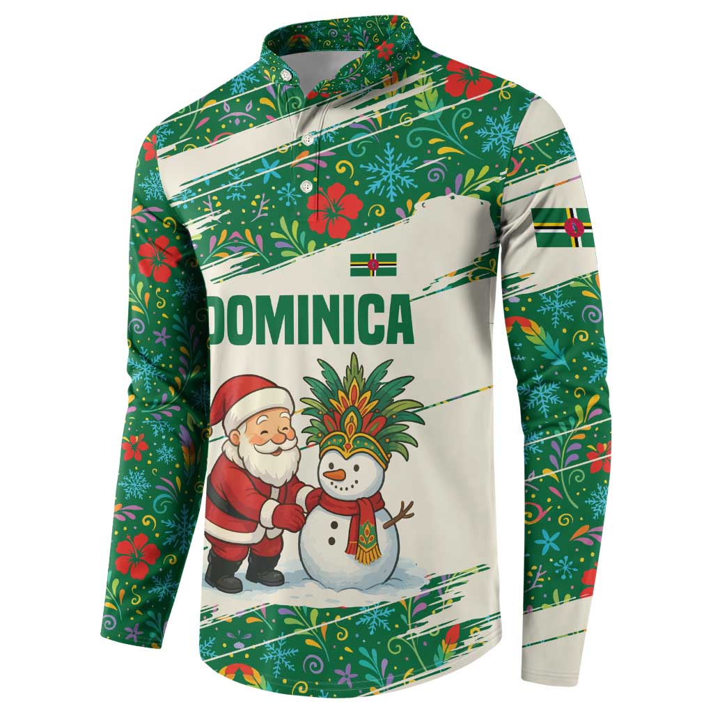Dominica Christmas Button Sweatshirt with Santa Snowman and Tropical Carnival Headpiece - Wonder Print Shop