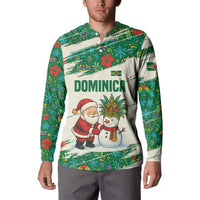 Dominica Christmas Button Sweatshirt with Santa Snowman and Tropical Carnival Headpiece - Wonder Print Shop