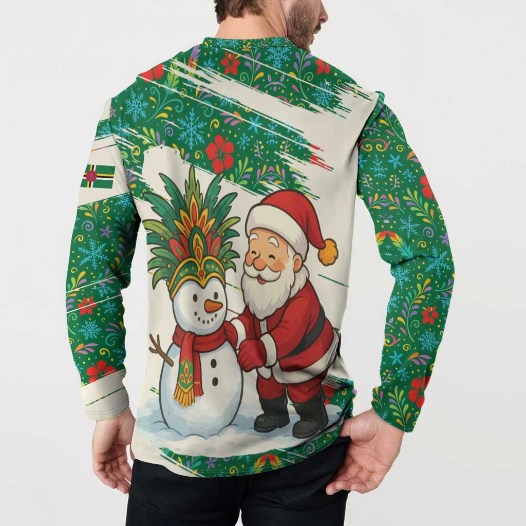Dominica Christmas Button Sweatshirt with Santa Snowman and Tropical Carnival Headpiece - Wonder Print Shop