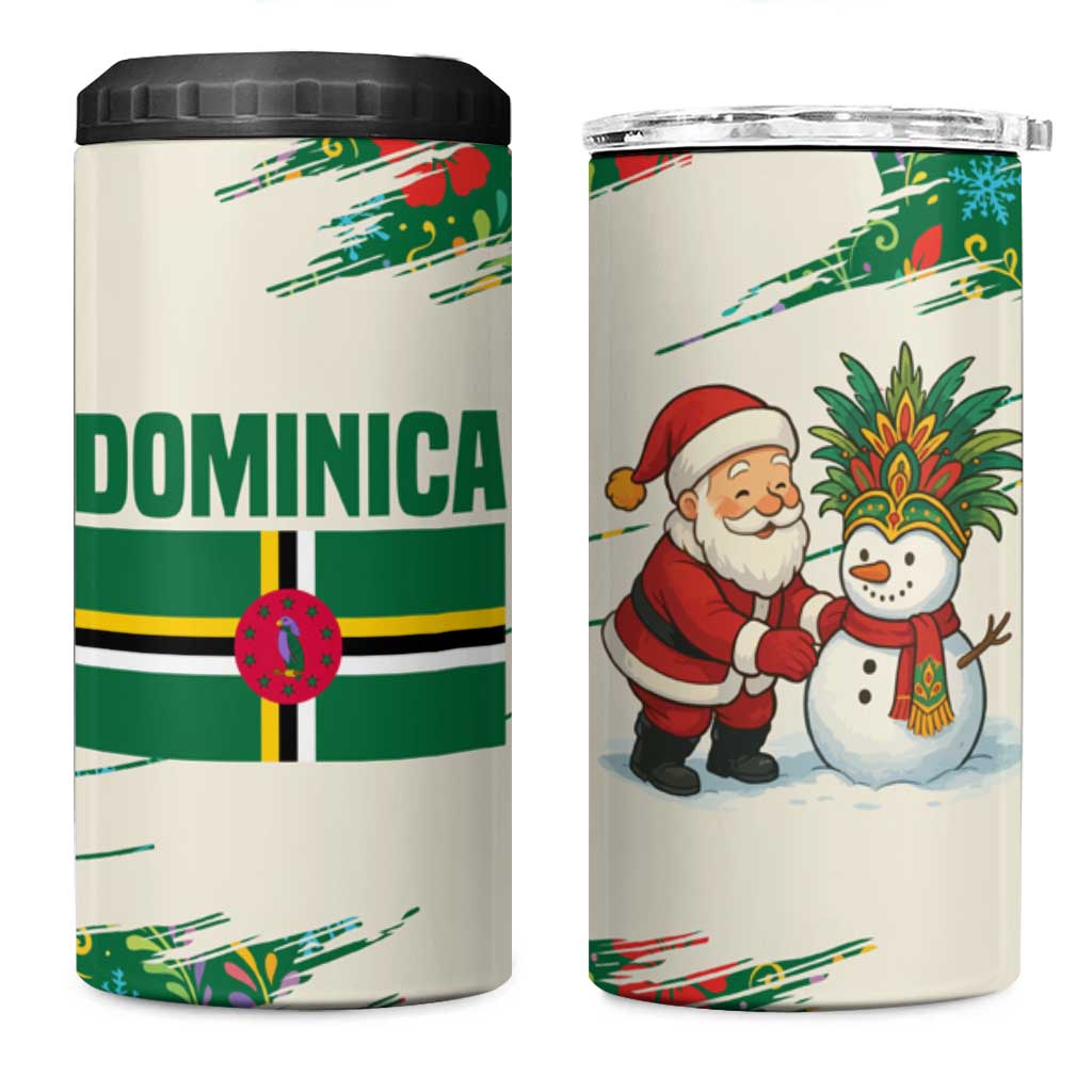 Dominica Christmas 4 in 1 Can Cooler Tumbler with Santa Snowman and Tropical Carnival Headpiece - Wonder Print Shop