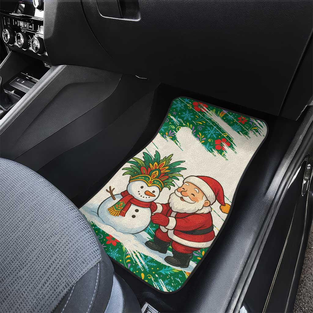 Dominica Christmas Car Mats with Santa Snowman and Tropical Carnival Headpiece - Wonder Print Shop