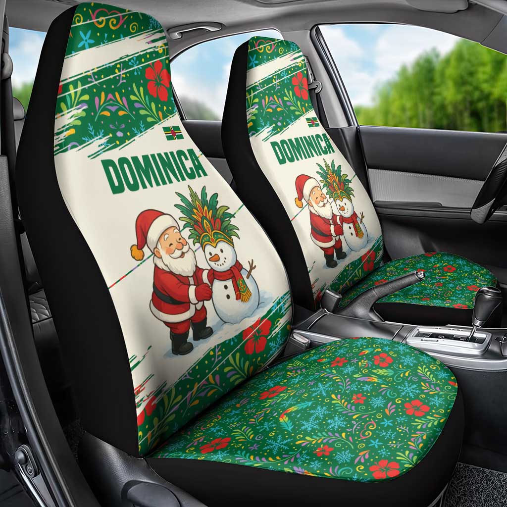 Dominica Christmas Car Seat Cover with Santa Snowman and Tropical Carnival Headpiece - Wonder Print Shop