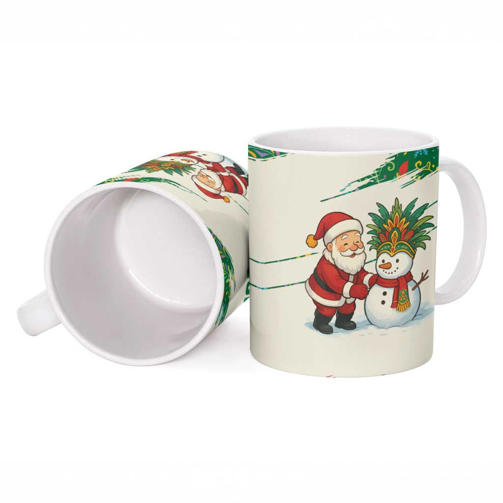 Dominica Christmas Ceramic Mug with Santa Snowman and Tropical Carnival Headpiece - Wonder Print Shop