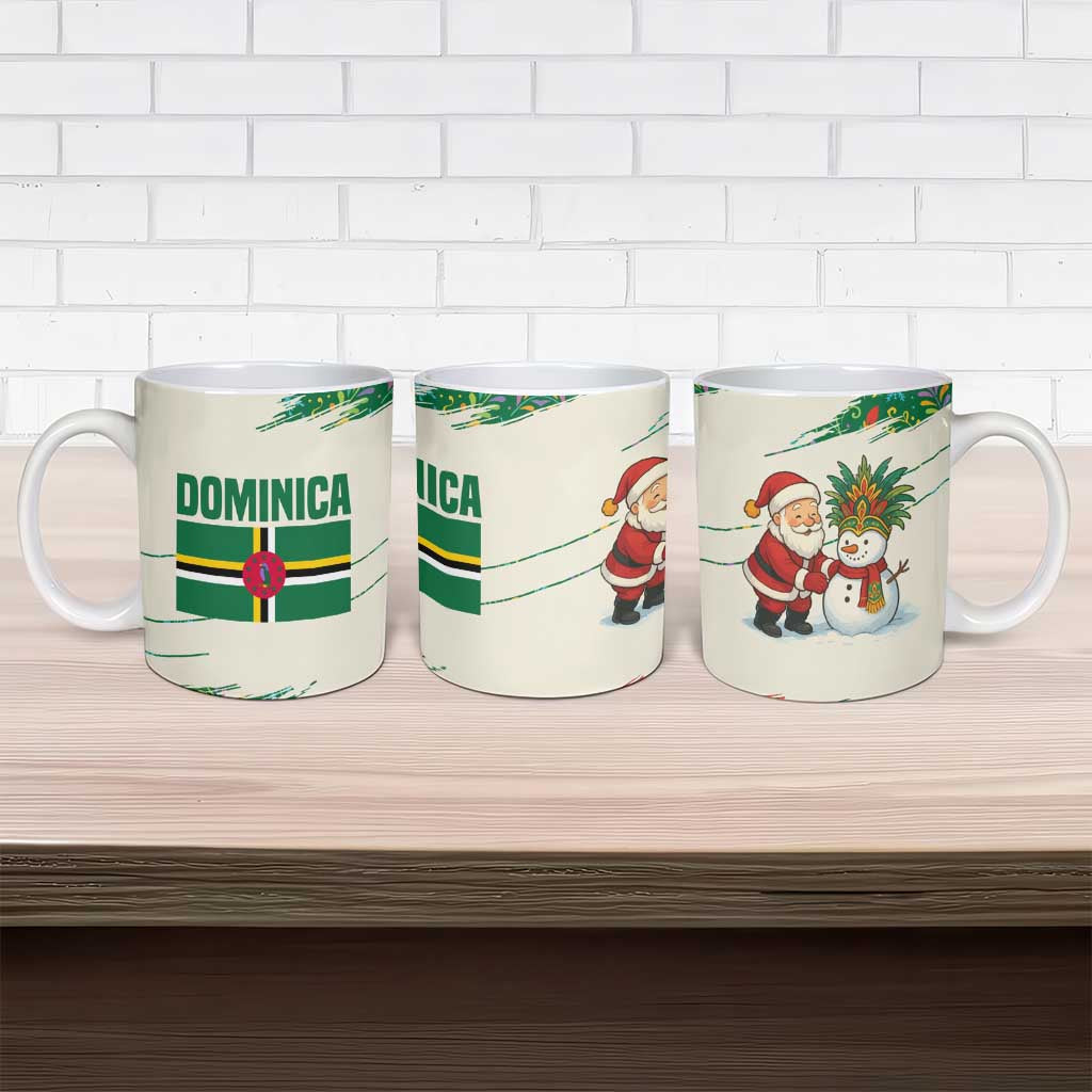 Dominica Christmas Ceramic Mug with Santa Snowman and Tropical Carnival Headpiece - Wonder Print Shop