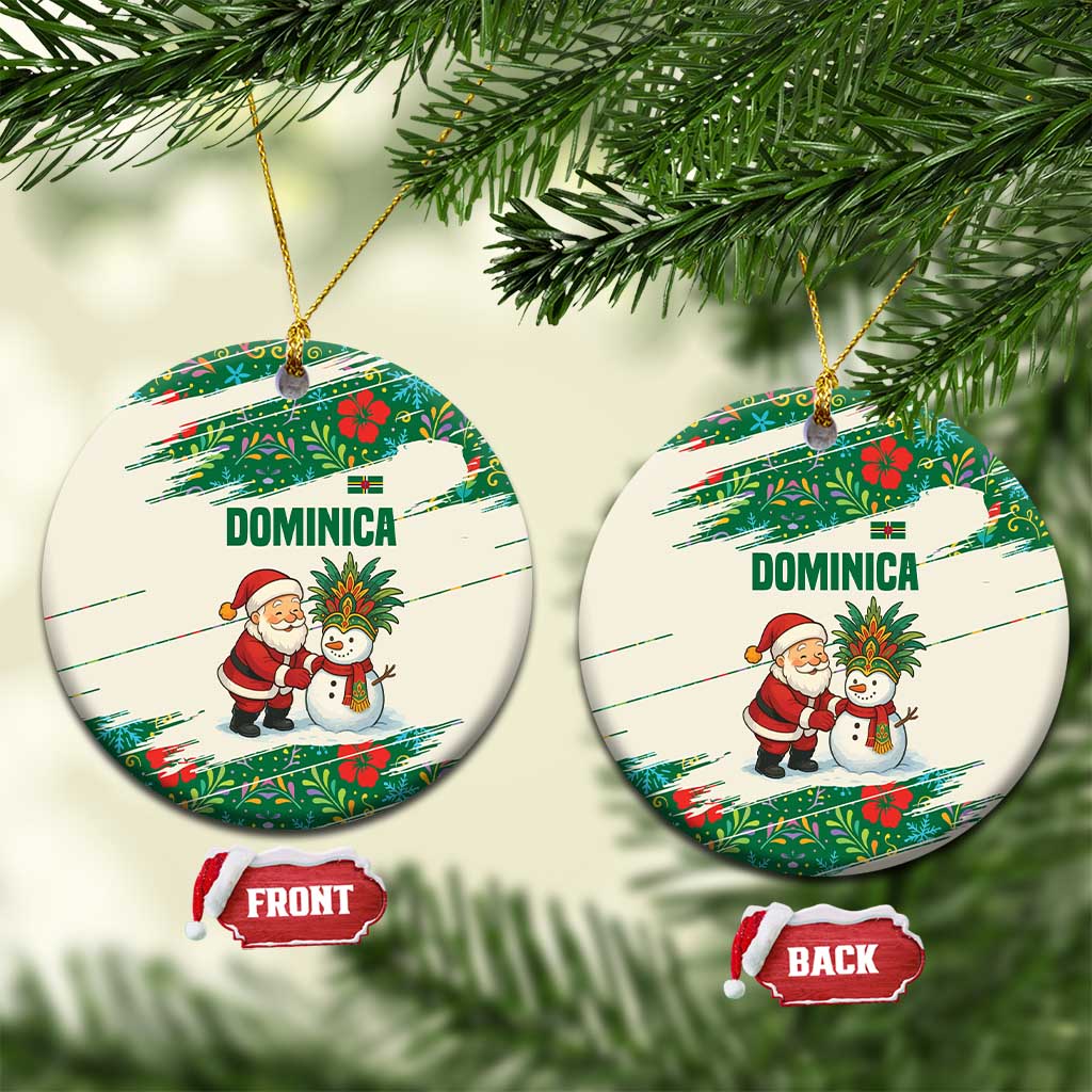 Dominica Christmas Ceramic Ornament with Santa Snowman and Tropical Carnival Headpiece - Wonder Print Shop