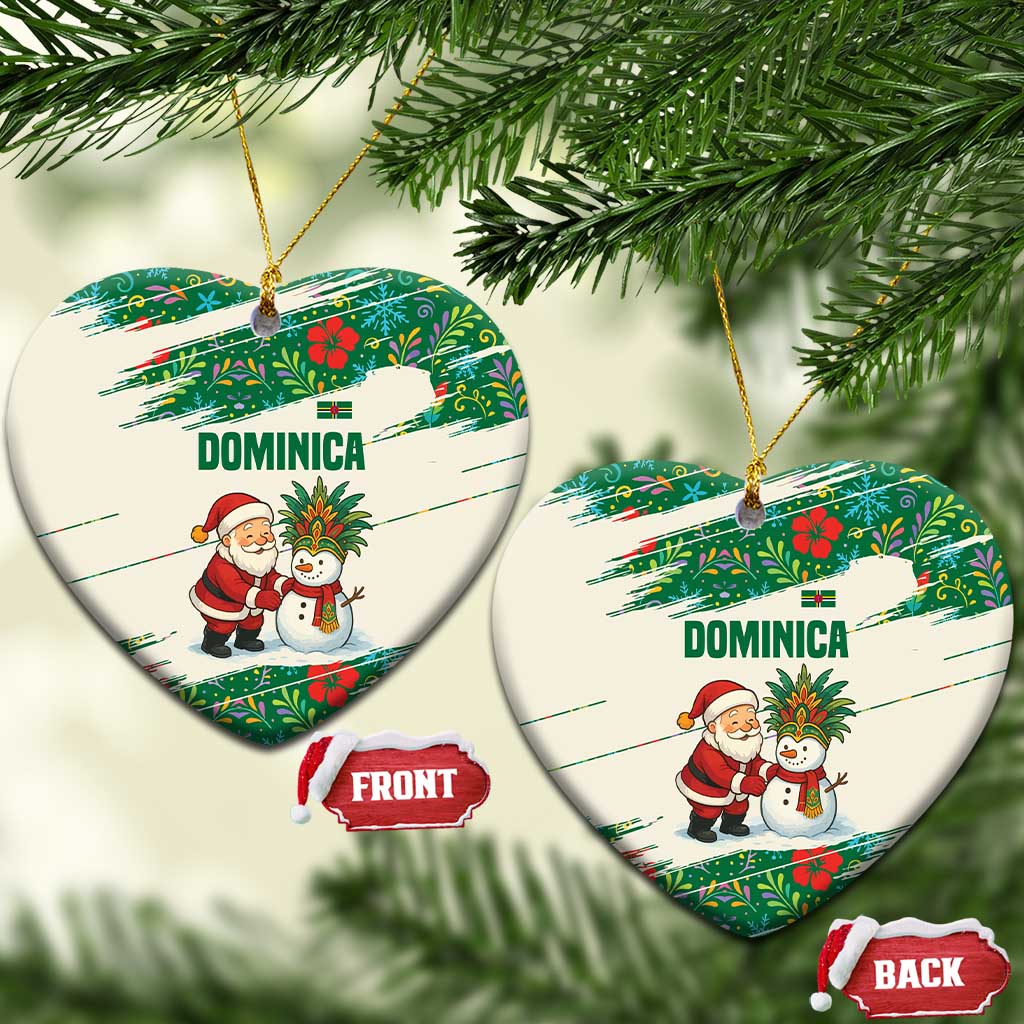 Dominica Christmas Ceramic Ornament with Santa Snowman and Tropical Carnival Headpiece - Wonder Print Shop