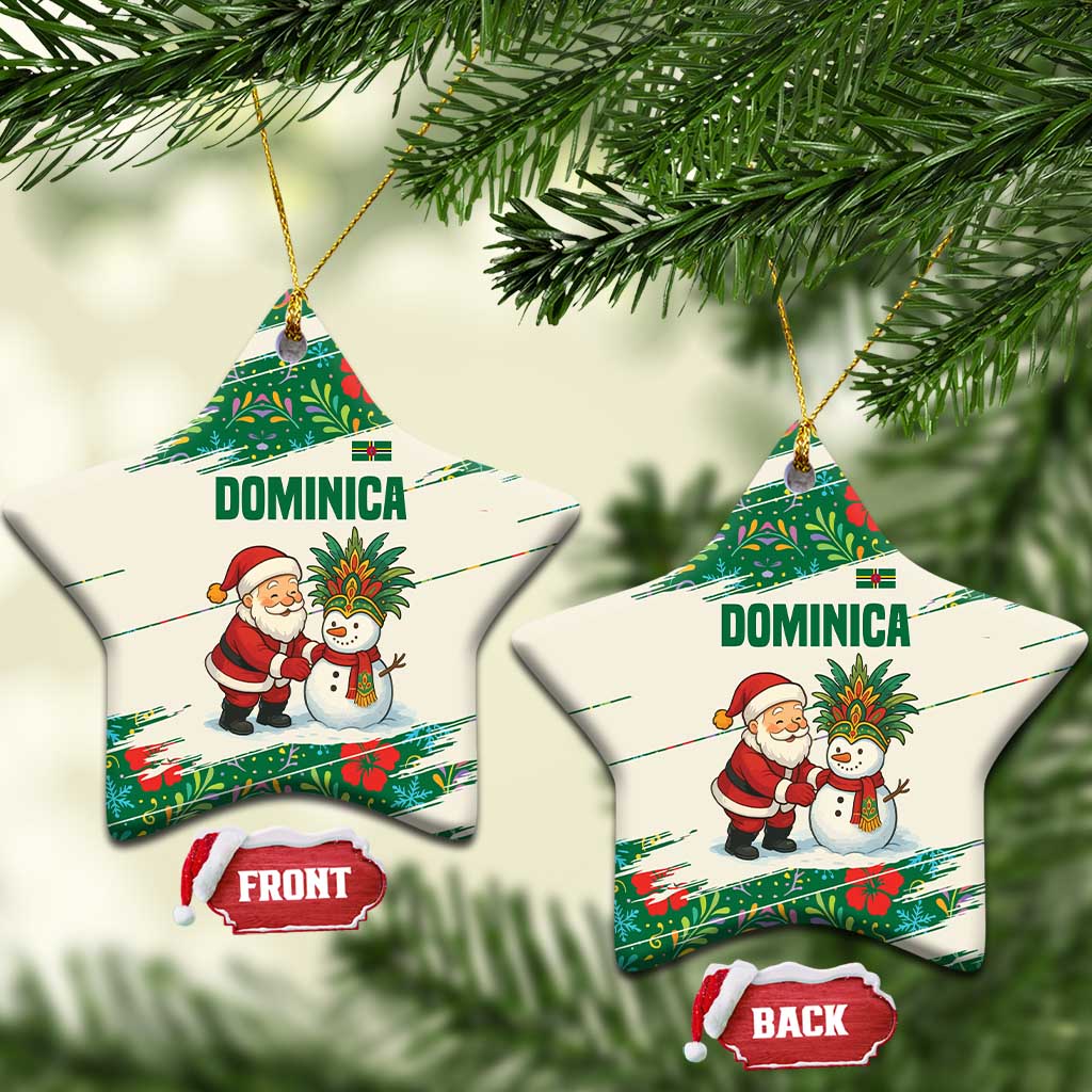 Dominica Christmas Ceramic Ornament with Santa Snowman and Tropical Carnival Headpiece - Wonder Print Shop