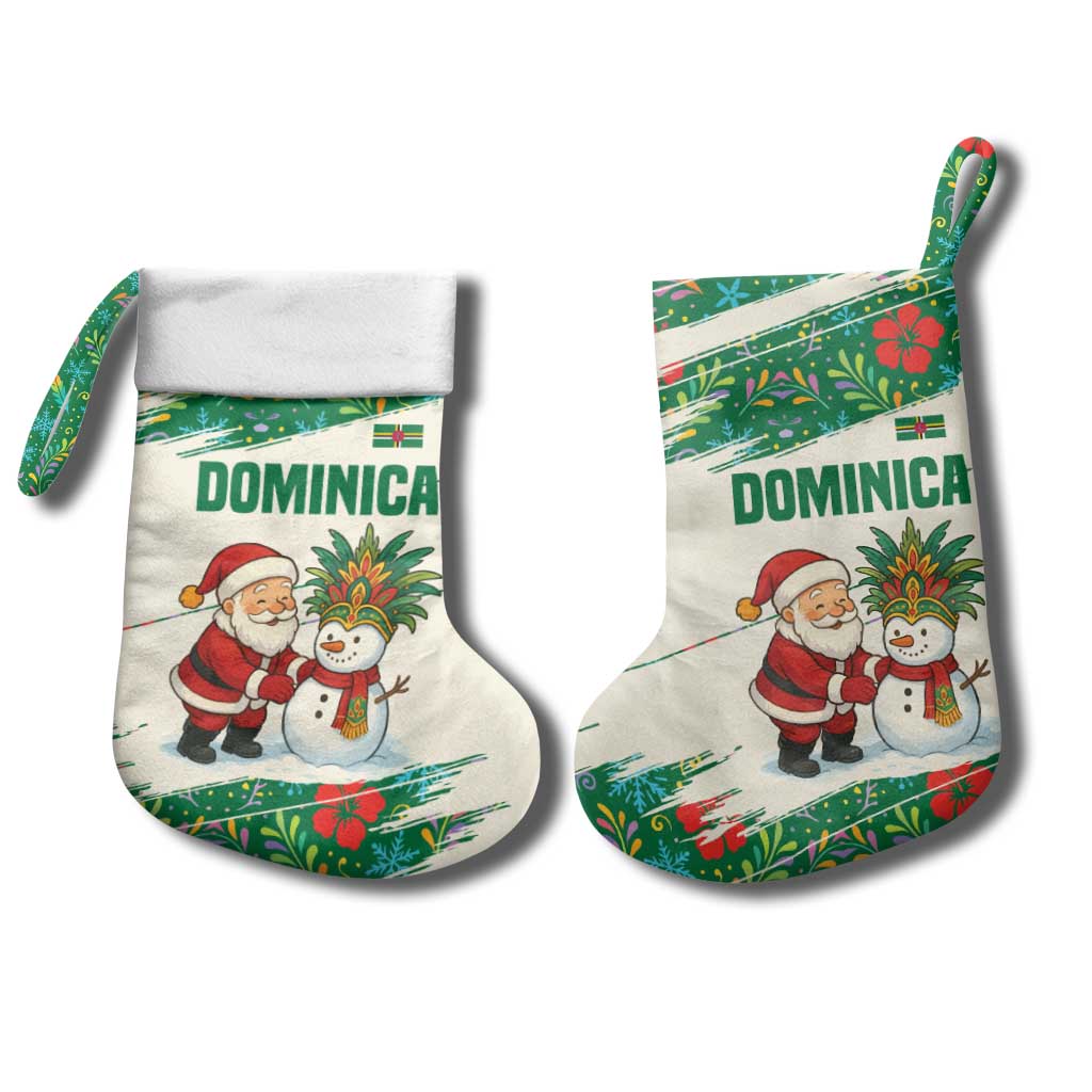 Dominica Christmas Stocking with Santa Snowman and Tropical Carnival Headpiece - Wonder Print Shop