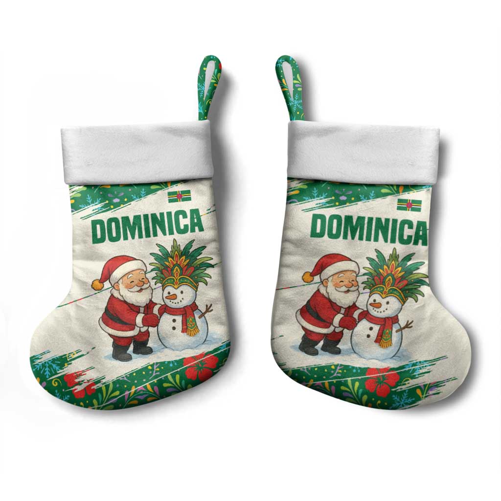 Dominica Christmas Stocking with Santa Snowman and Tropical Carnival Headpiece - Wonder Print Shop