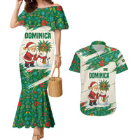 Dominica Christmas Couples Matching Mermaid Dress and Hawaiian Shirt with Santa Snowman and Tropical Carnival Headpiece - Wonder Print Shop