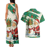 Dominica Christmas Couples Matching Tank Maxi Dress and Hawaiian Shirt with Santa Snowman and Tropical Carnival Headpiece - Wonder Print Shop