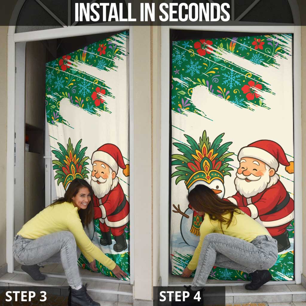 Dominica Christmas Door Cover with Santa Snowman and Tropical Carnival Headpiece - Wonder Print Shop
