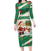 Dominica Christmas Family Matching Long Sleeve Bodycon Dress and Hawaiian Shirt with Santa Snowman and Tropical Carnival Headpiece - Wonder Print Shop