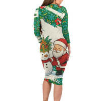 Dominica Christmas Family Matching Long Sleeve Bodycon Dress and Hawaiian Shirt with Santa Snowman and Tropical Carnival Headpiece - Wonder Print Shop