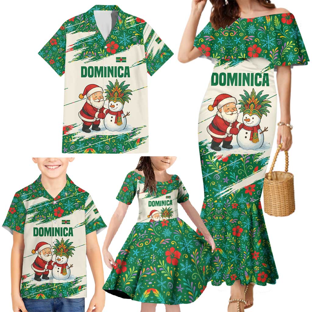 Dominica Christmas Family Matching Mermaid Dress and Hawaiian Shirt with Santa Snowman and Tropical Carnival Headpiece - Wonder Print Shop