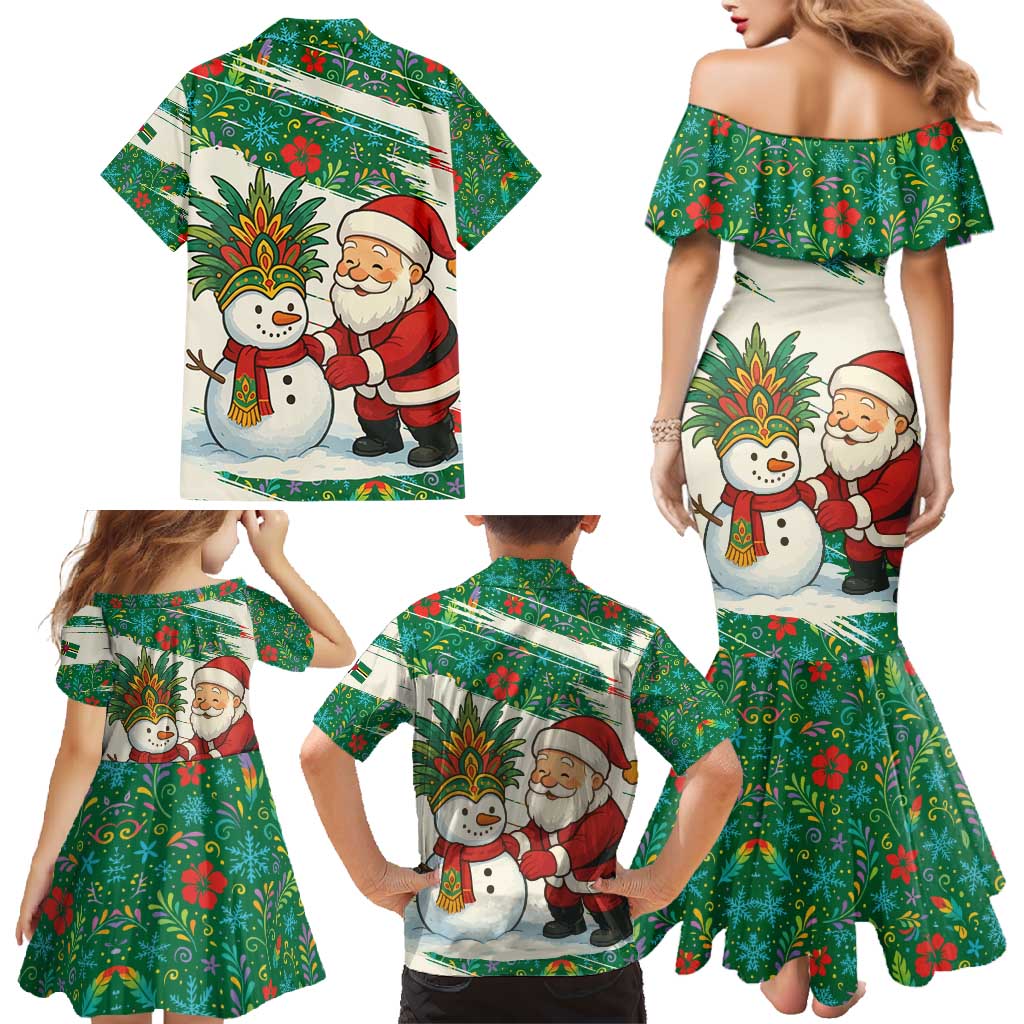 Dominica Christmas Family Matching Mermaid Dress and Hawaiian Shirt with Santa Snowman and Tropical Carnival Headpiece - Wonder Print Shop