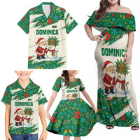 Dominica Christmas Family Matching Off Shoulder Maxi Dress and Hawaiian Shirt with Santa Snowman and Tropical Carnival Headpiece - Wonder Print Shop